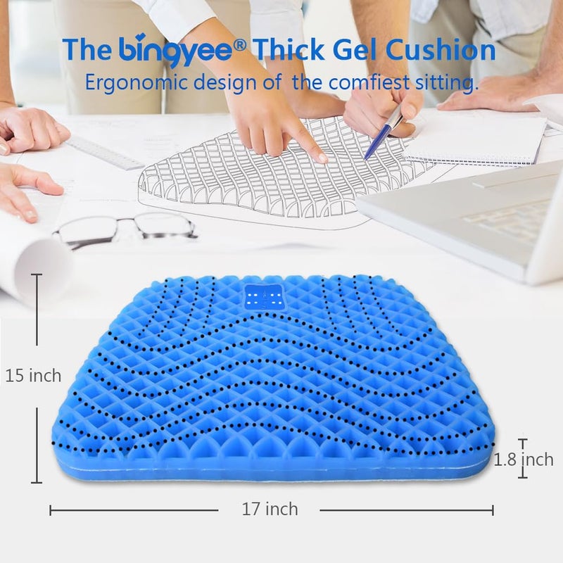 bingyee Gel Seat Cushion 1.8 Inch Thick Seating Pad Orthopedic Chair Cushions for Pressure Relief Gel Pads for Office Chair, Car, Home, Wheelchair, Kayak Cushion, Stadium Cushion - Image 2